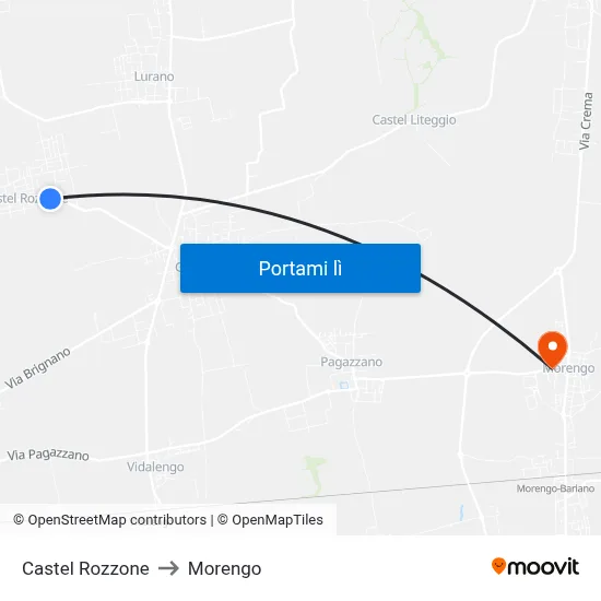 Castel Rozzone to Morengo map