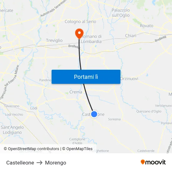 Castelleone to Morengo map