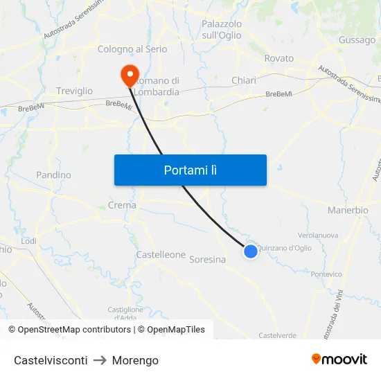 Castelvisconti to Morengo map