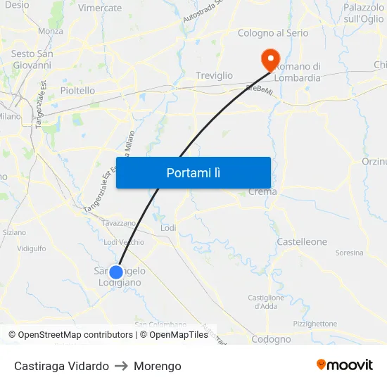 Castiraga Vidardo to Morengo map