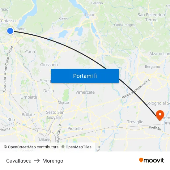 Cavallasca to Morengo map