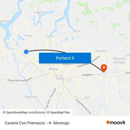 Cavaria Con Premezzo to Morengo map