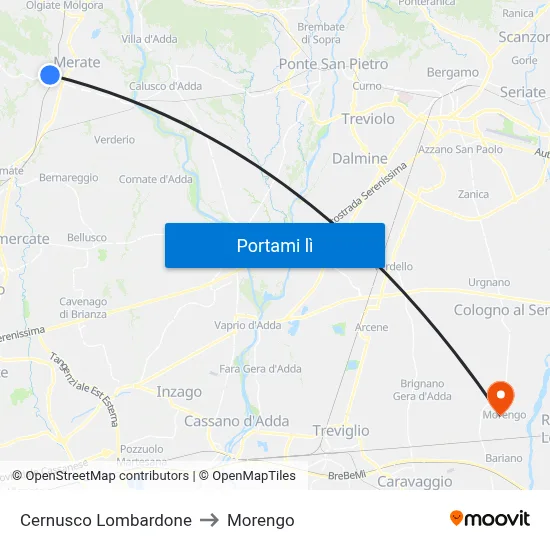 Cernusco Lombardone to Morengo map
