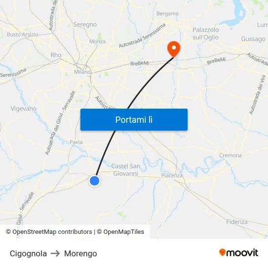 Cigognola to Morengo map