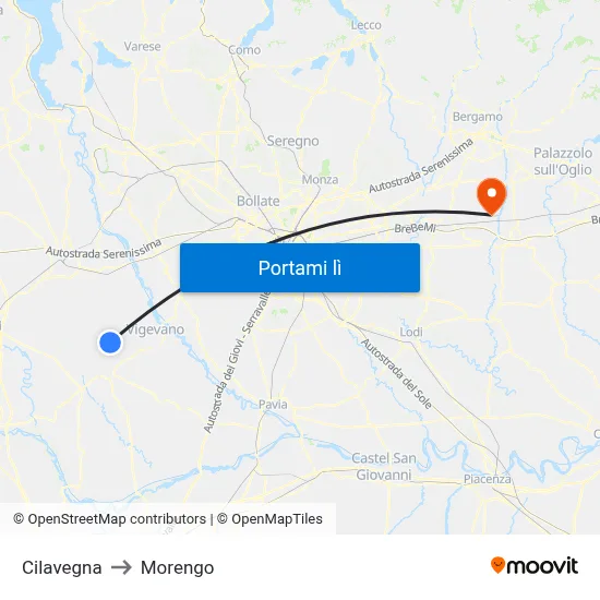 Cilavegna to Morengo map