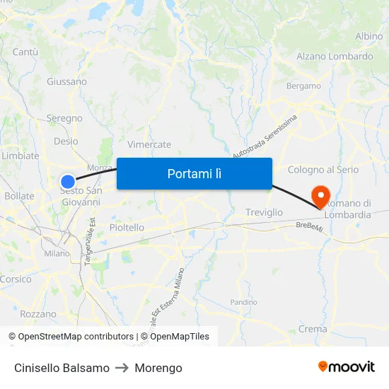 Cinisello Balsamo to Morengo map