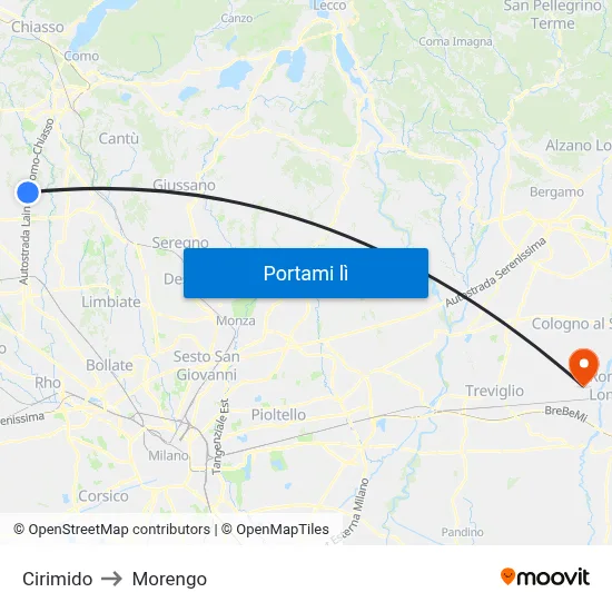 Cirimido to Morengo map