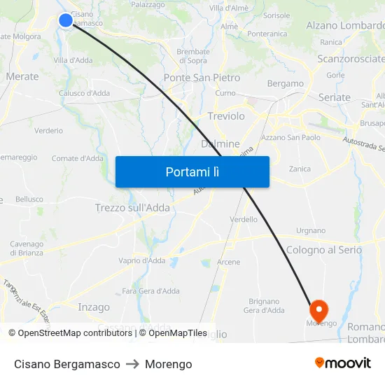 Cisano Bergamasco to Morengo map