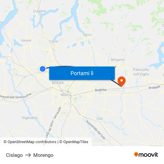 Cislago to Morengo map