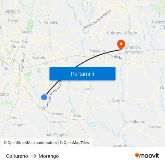 Colturano to Morengo map