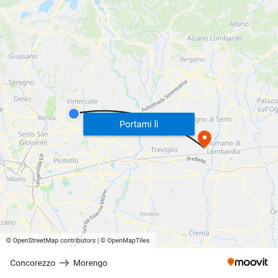 Concorezzo to Morengo map