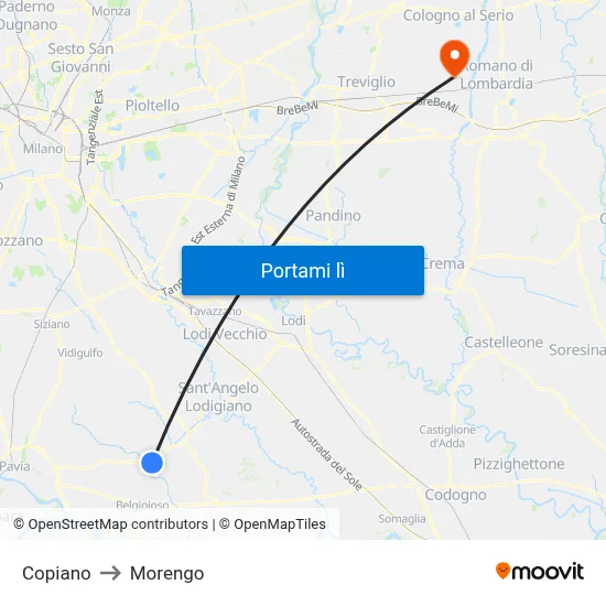 Copiano to Morengo map