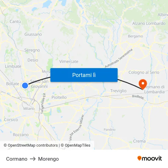 Cormano to Morengo map