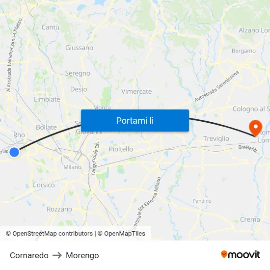 Cornaredo to Morengo map