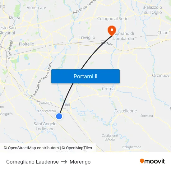 Cornegliano Laudense to Morengo map