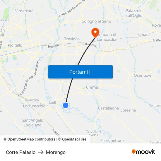 Corte Palasio to Morengo map
