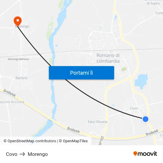 Covo to Morengo map