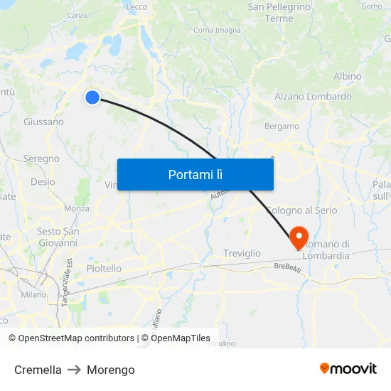 Cremella to Morengo map