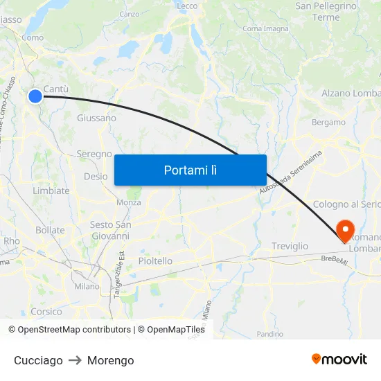Cucciago to Morengo map