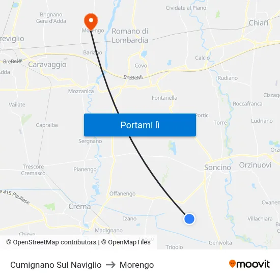 Cumignano Sul Naviglio to Morengo map
