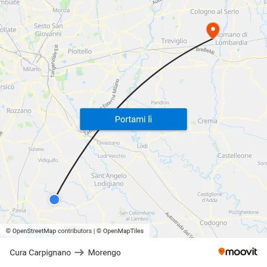 Cura Carpignano to Morengo map