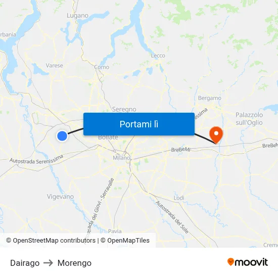 Dairago to Morengo map
