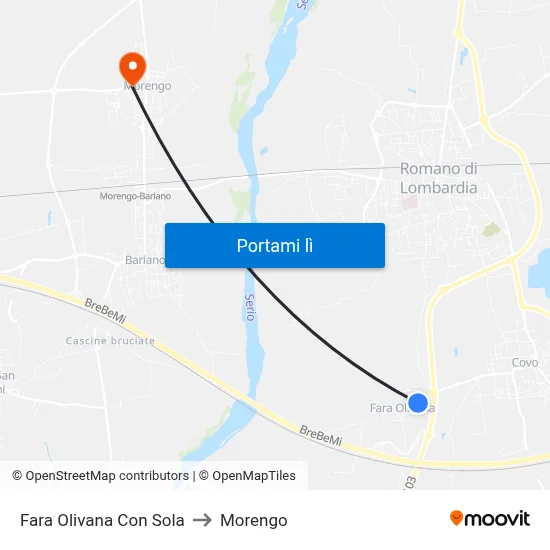 Fara Olivana Con Sola to Morengo map