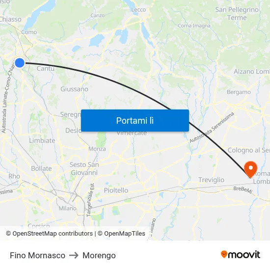Fino Mornasco to Morengo map