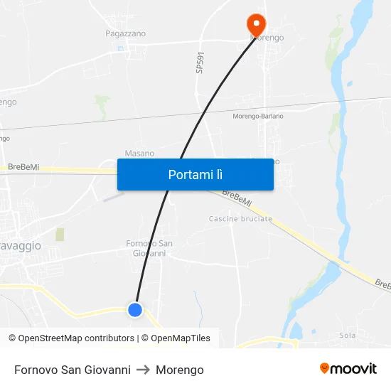 Fornovo San Giovanni to Morengo map