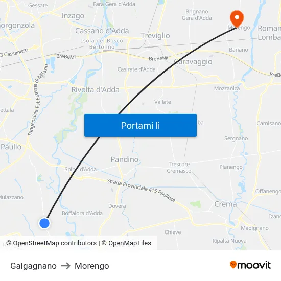 Galgagnano to Morengo map