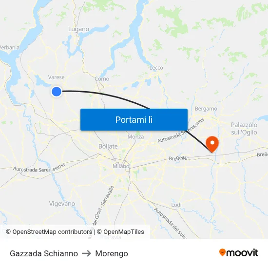 Gazzada Schianno to Morengo map