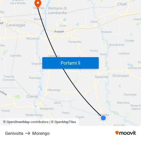Genivolta to Morengo map