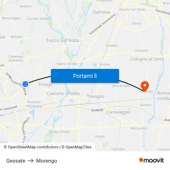 Gessate to Morengo map