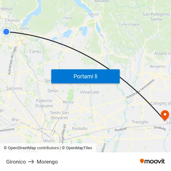 Gironico to Morengo map
