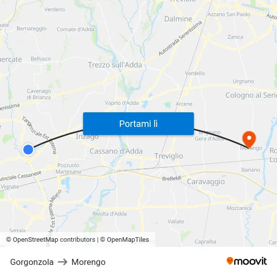 Gorgonzola to Morengo map