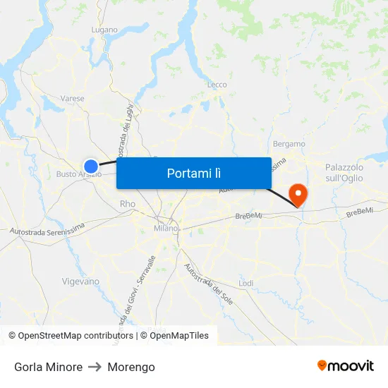 Gorla Minore to Morengo map