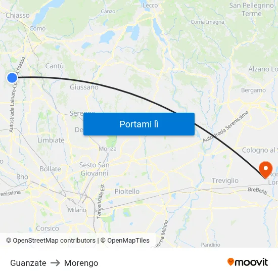 Guanzate to Morengo map