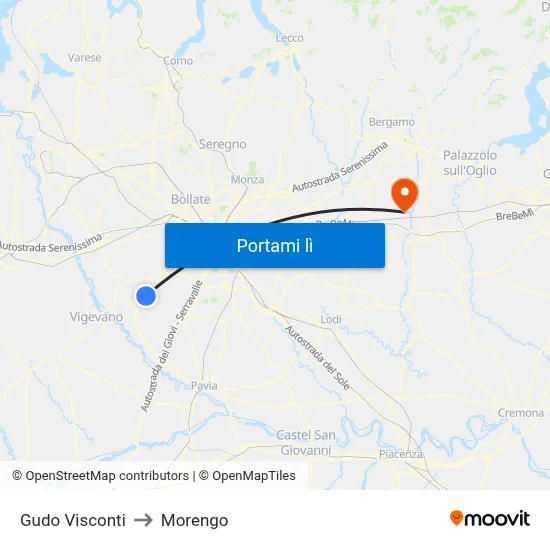 Gudo Visconti to Morengo map