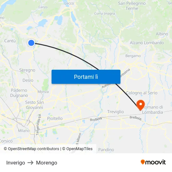 Inverigo to Morengo map