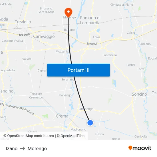 Izano to Morengo map