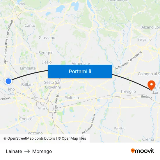Lainate to Morengo map