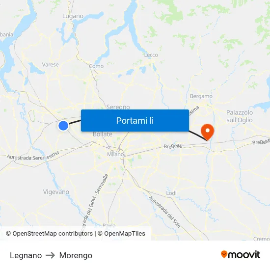 Legnano to Morengo map