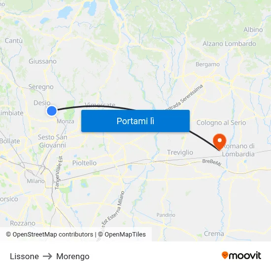Lissone to Morengo map