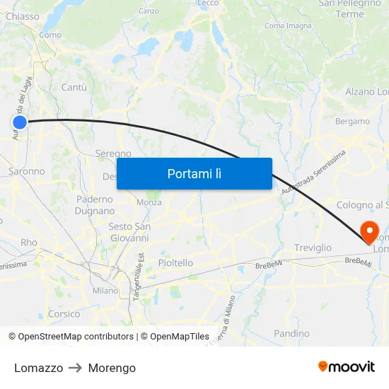 Lomazzo to Morengo map