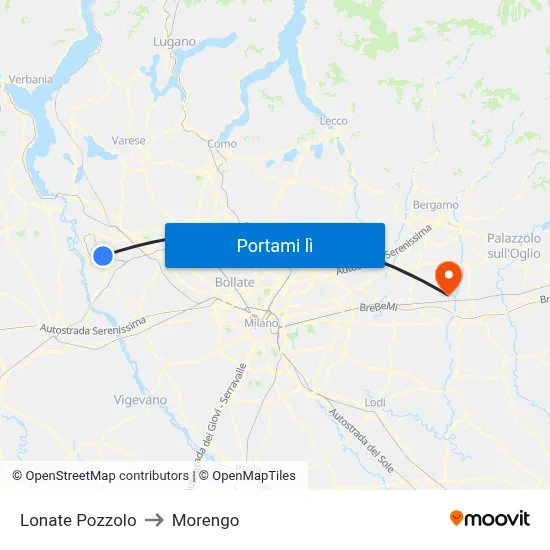 Lonate Pozzolo to Morengo map