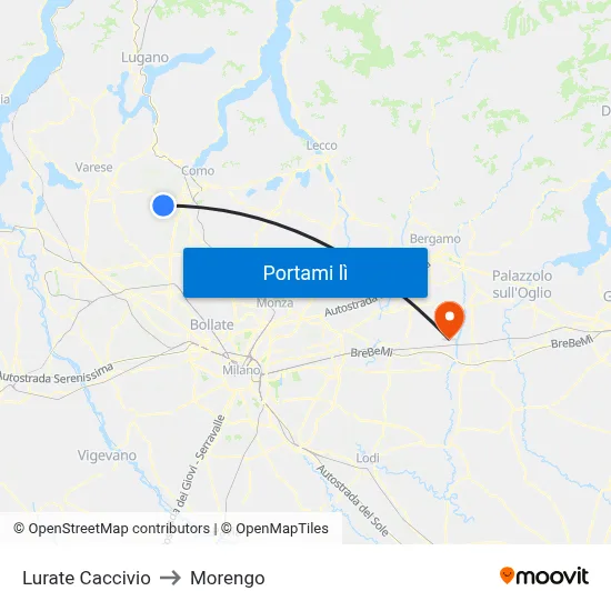 Lurate Caccivio to Morengo map