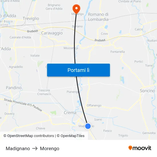 Madignano to Morengo map