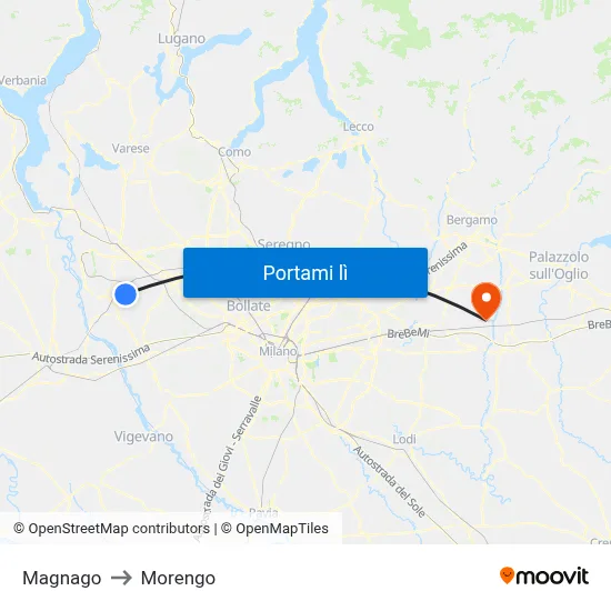 Magnago to Morengo map