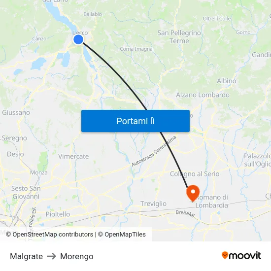 Malgrate to Morengo map