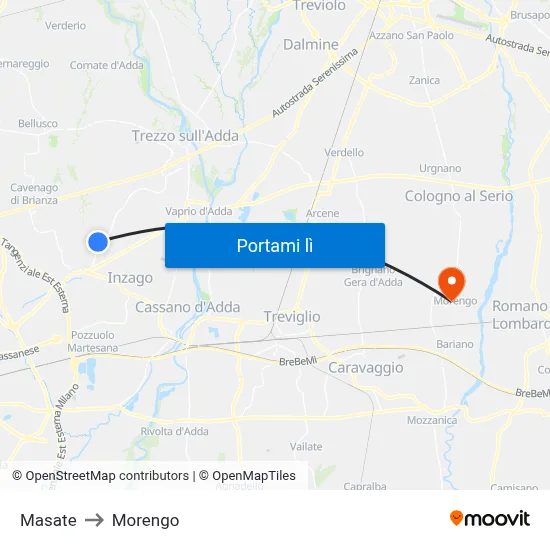 Masate to Morengo map